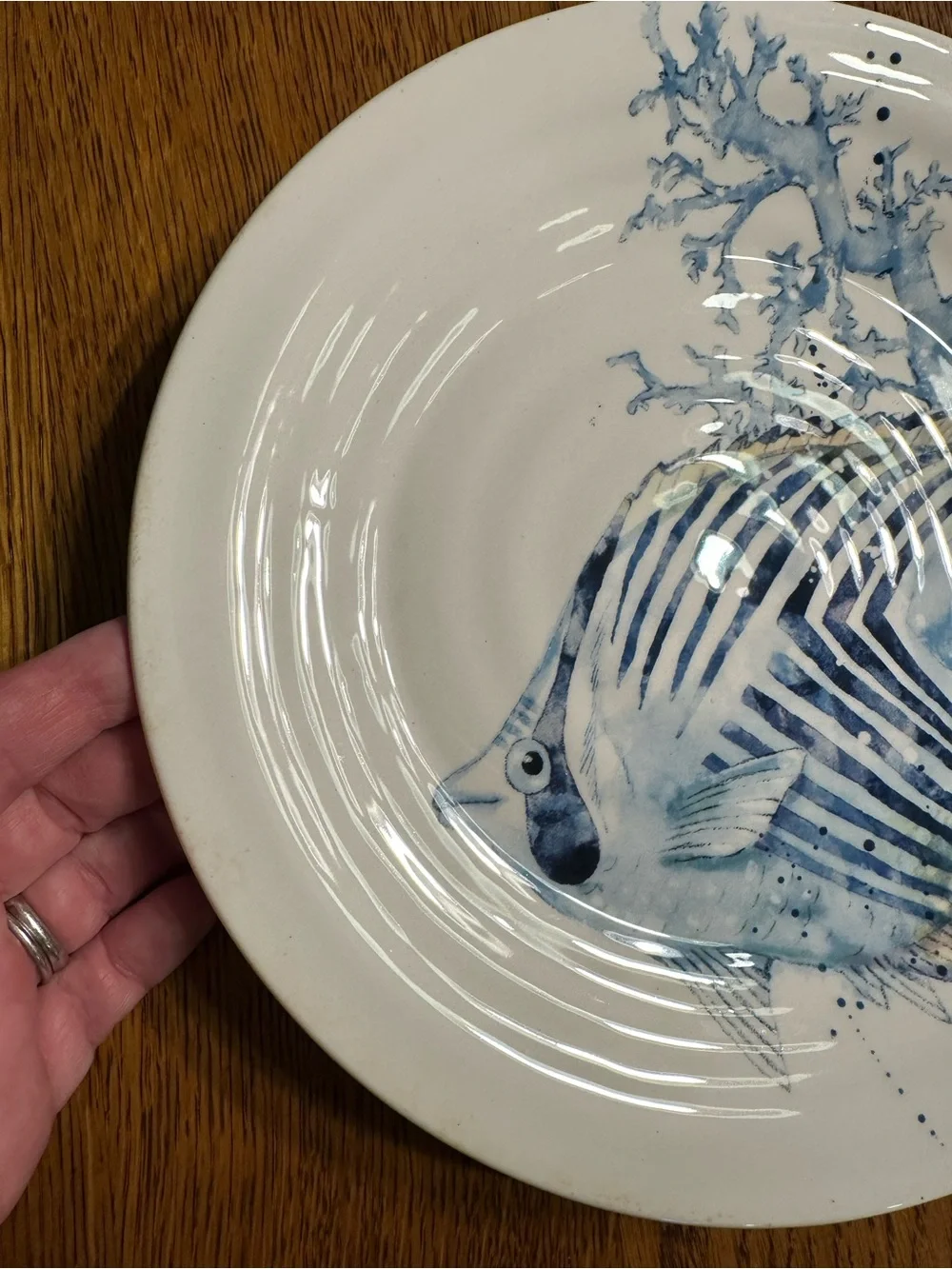 Pier 1 Sea Life Fish Salad Plate 9” Ironstone Coastal Nautical Blue Dessert